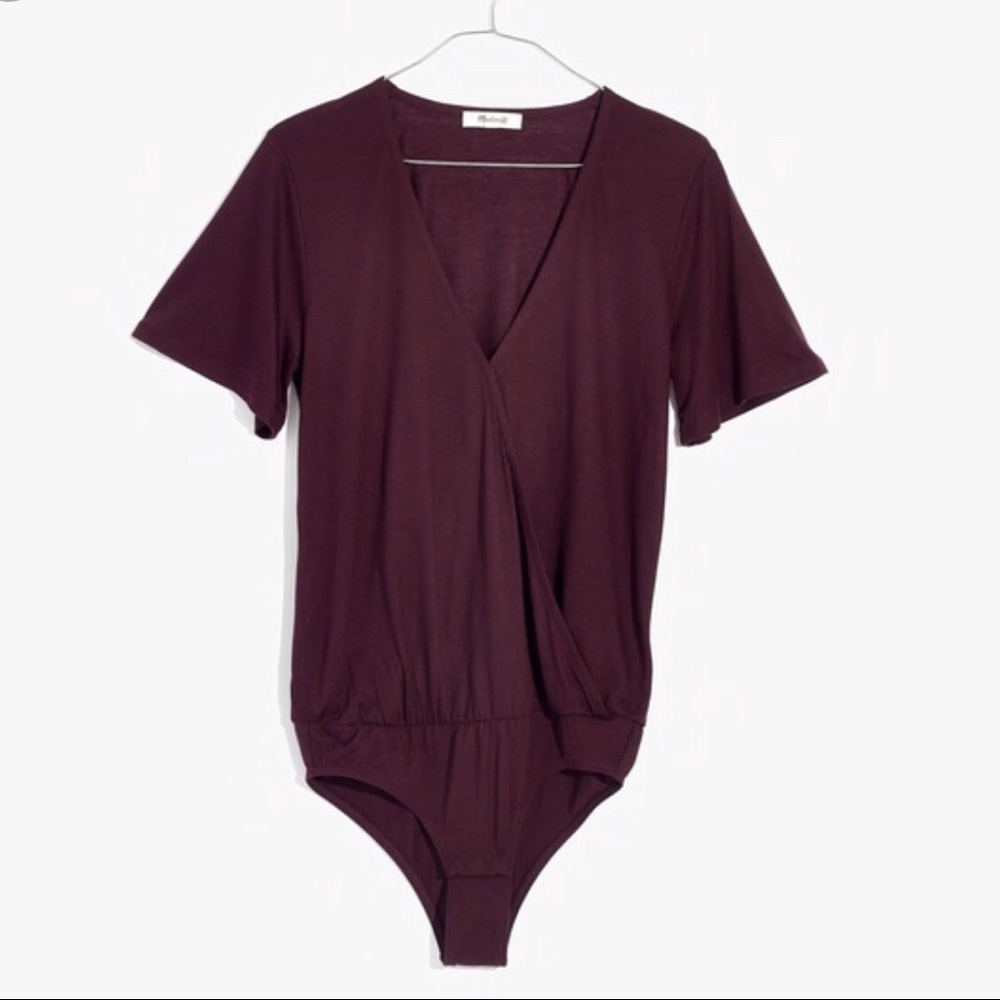 Madewell Faux Wrap Bodysuit In Rich Plum Sz Small